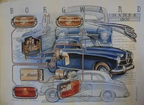 Borgward Hansa 1500 Werbeplakat 1980 Huckfeldt Aquarell (6106)