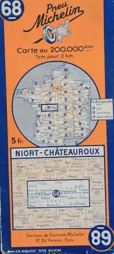 Michelin Straßenkarte 1937 Frankreich Chateauroux (6107)