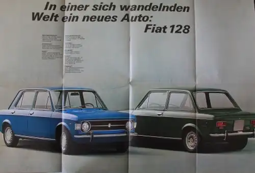 Fiat 128 Modellprogramm 1969 "Ein völlig neues Automobil" Automobilprospekt (6473)