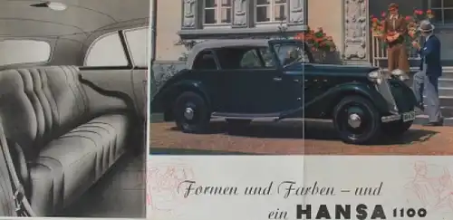 Borgward Hansa 1100 Modellprogramm 1937 "Formen und Farben" Automobilprospekt (8546)