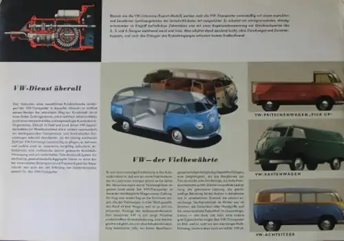 Volkswagen T1 Transporter Modellprogramm 1954 "Die VW Transporter" Automobilprospekt (9994)