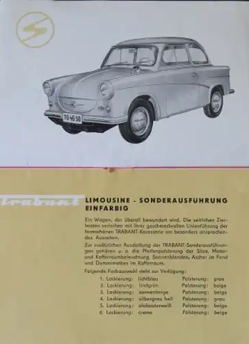 Trabant Modellprogramm 1960 Automobilprospekt (0342)
