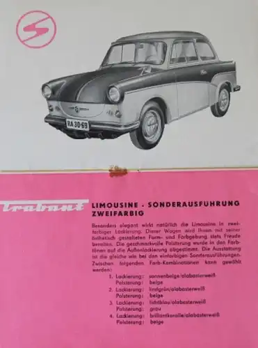 Trabant Modellprogramm 1960 Automobilprospekt (0342)