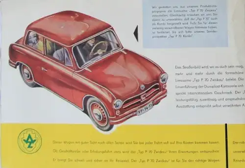 Trabant P 70 Typ Zwickau Modellprogramm 1956 Automobilprospekt (0347)