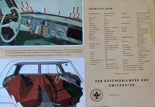 Trabant P 70 Typ Zwickau Modellprogramm 1956 Automobilprospekt (0347)