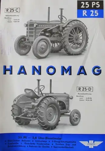 Hanomag R 25-C Diesel 25 PS Modellprogramm 1951 Traktorprospekt (0610)