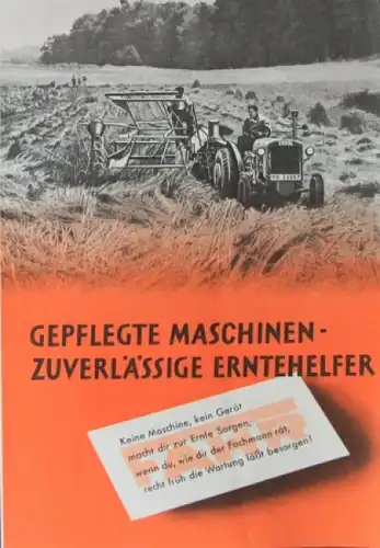 Fahr Modellprogramm 1943 "Gepflegte Maschinen - Zuverlässige Erntehelfer" Traktorprospekt (0674)