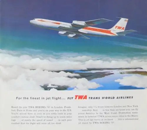 TWA Trans-World-Airlines Flugunterlagen und Boing 707-Prospekt 1960 (8773)
