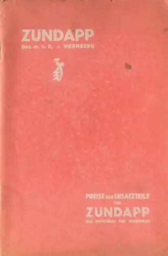 Zündapp 4,5 PS Kettenantrieb Motorrad 1928 Ersatzteil-Preisliste (2087)