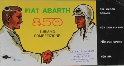 Abarth Fiat 850 T.C. Turismo Competizione Modellprogramm 1962 Automobilprospekt (2284)