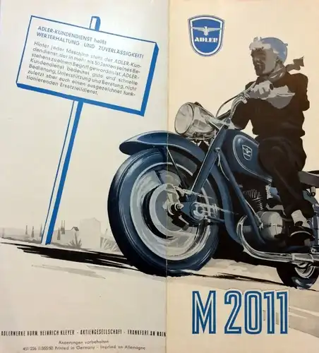 Adler M 2011 Modellprogramm 1955 Motorradprospekt (2315)