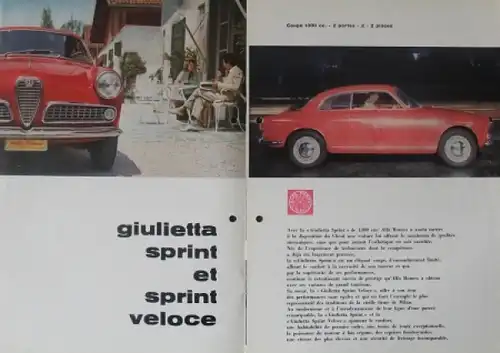 Alfa Romeo Giulietta Sprint Veloce Modellprogramm 1960 Automobilprospekt (1919)
