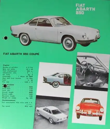 Abarth Fiat 850 Coupe Modellprogramm 1963 Automobilprospekt (2274)