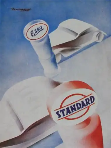 Esso Standard Werbe-Plakat Automobilmotiv von Bernaoli 1930 (2422)