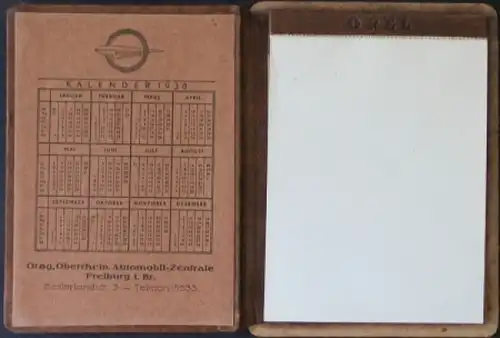 Opel Tischkalender 1938 und Notizblock Kalbsleder (3003)