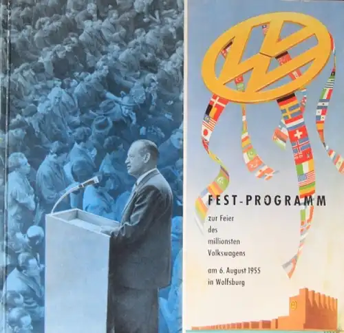 Volkswagen Modellprogramm 1955 "Festprogramm Feier des millionsten Volkswagens" Automobilprospekt (3186)