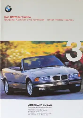 BMW 3er Cabriolet Modellprogramm 1998 "Eleganz, Komfort und Fahrspaß" Automobilprospekt (3070)