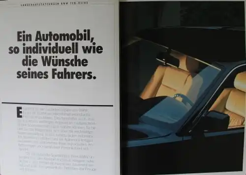 BMW 7er Modellprogramm 1989 "Sonderausstattungen" Automobilprospekt (3068)