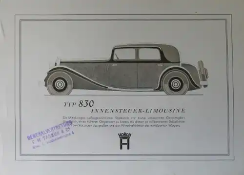 Horch 830 Limousine Modellprogramm 1933 Reuters-Motiv Automobilprospekt (3271)