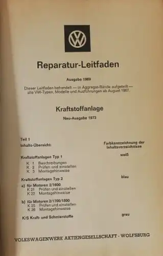 Volkswagen "Kraftstoffanlage" 1973 Reparatur-Handbuch (0794)