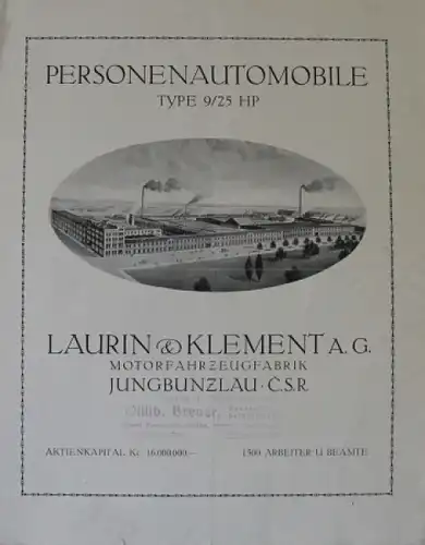 Laurin & Klement Type 9/25 HP Modellprogramm 1920 Automobilprospekt (3539)