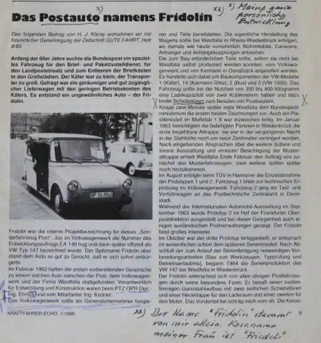 Volkswagen Fridolin 1968 drei Werksfotos und Pressetexte (3548)