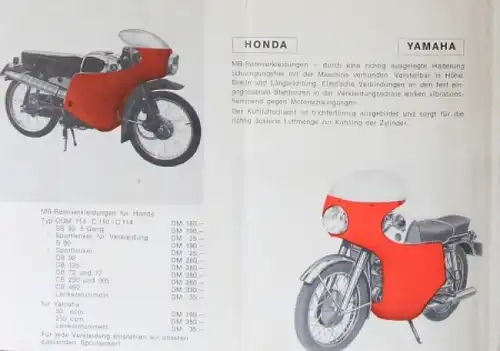 MB Kunststoffbau Zubehörprogramm 1960 "Rennsportverkleidungen für schnelle Motorräder" Motorradprospekt (3694)