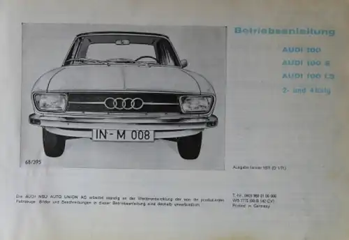 Audi 100 LS 1971 Betriebsanleitung (3768)