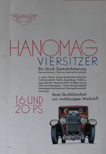 Hanomag Modellprogramm 1931 Viersitzer Automobilprospekt (3815)