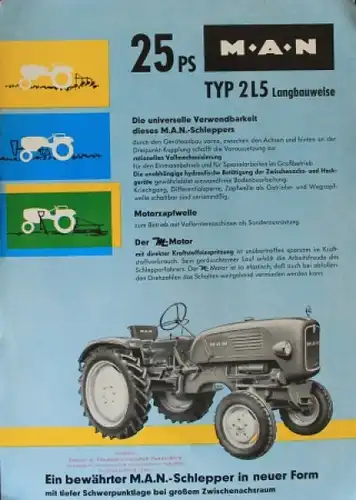MAN 2L5 Langbau 25 PS Modellprogramm 1961 Traktorprospekt (3848)