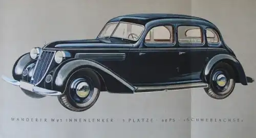 Wanderer 6 Zylinder Modellprogramm 1938 Automobilprospekt (3989