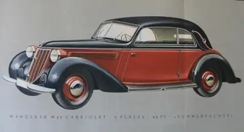 Wanderer 6 Zylinder Modellprogramm 1938 Automobilprospekt (3989