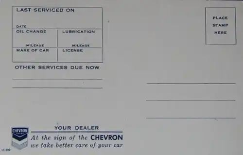Chevron Tankstellen-Werbepostkarte mit Plymouth Fury 1959 (4932)