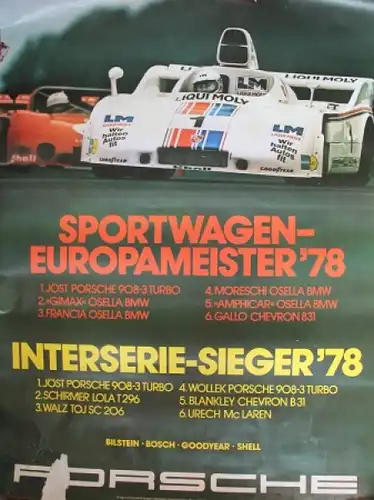 Porsche 1978 "Sportwagen Europameisterschaft" Original Rennplakat (5057)