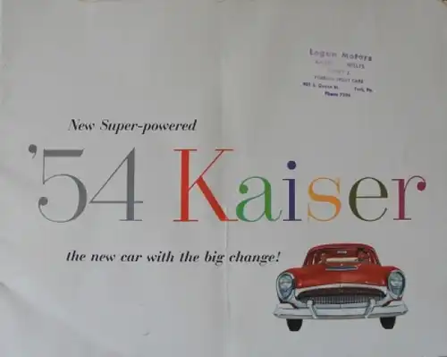 Kaiser Manhattan Modellprogramm 1954 "New Super-powered" Automobilprospekt (4904)