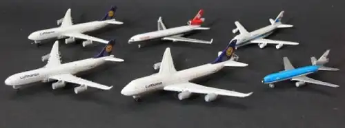 Schuco Boing 747 Flugzeuge 1975 sechs Metallmodelle verschiedener Airlines (4827)