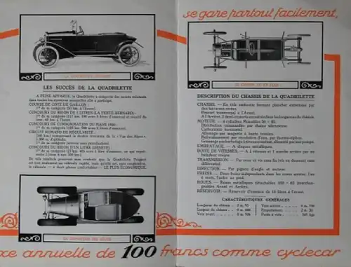 Peugeot La Quadrilette Modellprogramm 1920 Automobilprospekt (5349)