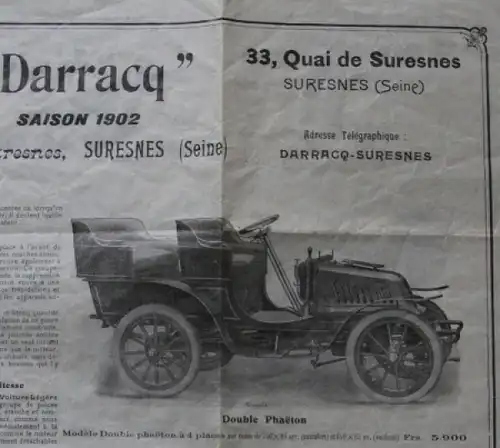 Darracq Voiture Legere Modellprogramm 1902 Automobilprospekt (5416)