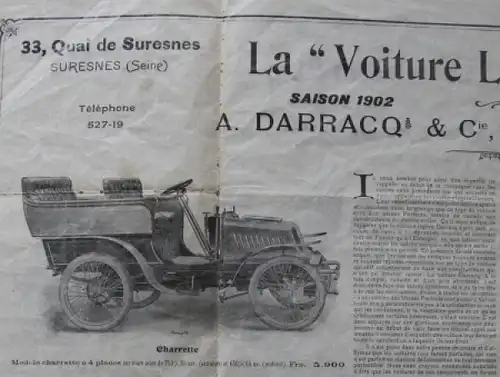 Darracq Voiture Legere Modellprogramm 1902 Automobilprospekt (5416)