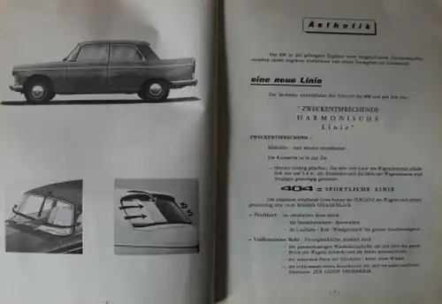 Peugeot 404 Modellprogramm 1960 "Erklärung und Vorführung" interner Verkaufskatalog (5642)