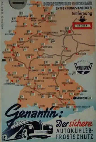 Genantin Entfernungsmesser 1953 Deutschland  "Anorgana Autokühler-Frostschutz" (5638)