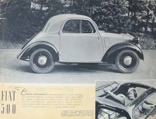 Fiat 500 Belina Modellprogramm 1939 Automobilprospekt (5753)