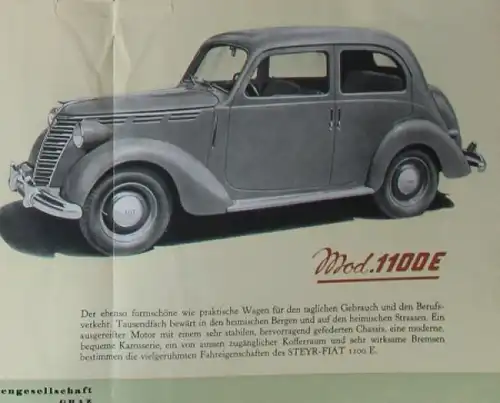 Steyr Fiat 1100 E 1400 Modellprogramm 1948 Automobilprospekt (6200)