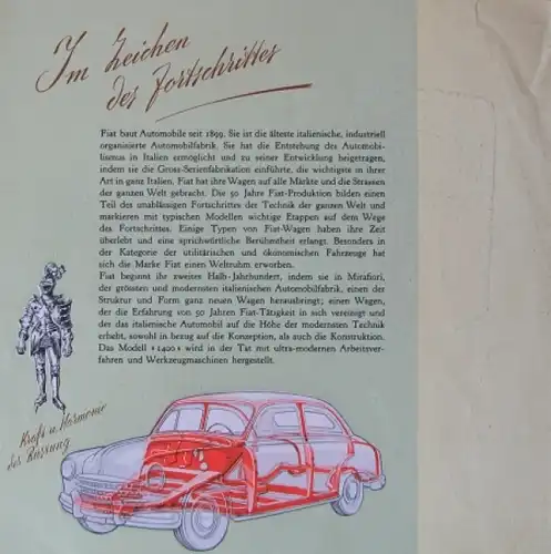 Steyr Fiat 1100 E 1400 Modellprogramm 1948 Automobilprospekt (6200)