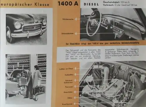 Steyr Fiat 1400 A Modellprogramm 1953 Automobilprospekt (6198)