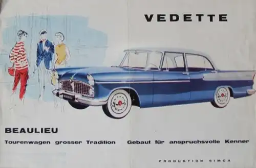 Simca Vedette Beaulieu Modellprogramm 1956 Automobilprospekt (6361)