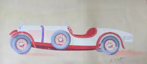 Adler Sport-Roadster 1931 Aquarell Wüst Entwurfszeichnung auf Karton (6502)