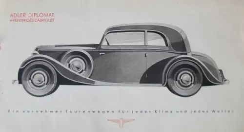 Adler Diplomat 3 Liter Modellprogramm 1934 Reuters Motive Automobilprospekt (6543)