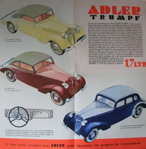 Adler Trumpf 1,7 Liter Modellprogramm 1937 Automobilprospekt (6775)