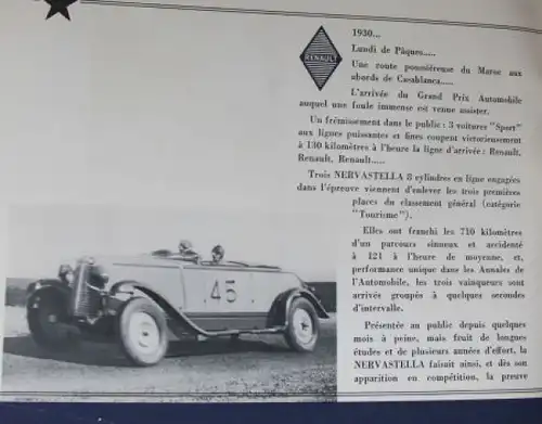 Renault Nervastella 8 Cylindres Modellprogramm 1930 Automobilprospekt (6787)